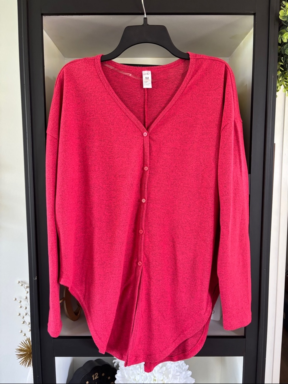 just be Bright Pink Button-Down V-Neck Cardigan